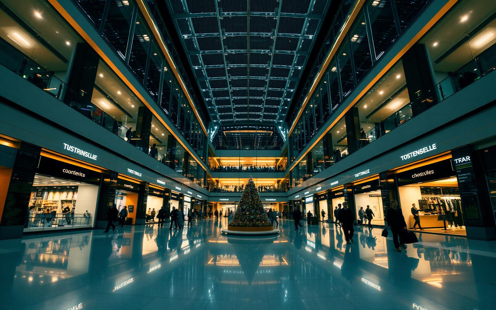 Upscale shopping center interior suited to a VENDKINGS machine
